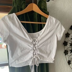 White Crop Top Lace Up